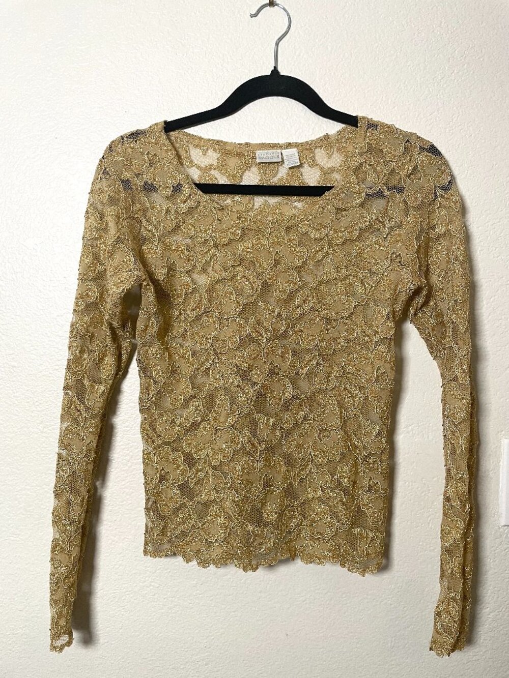 Vintage Lingerie Cacique Gold Sheer Lace Top M